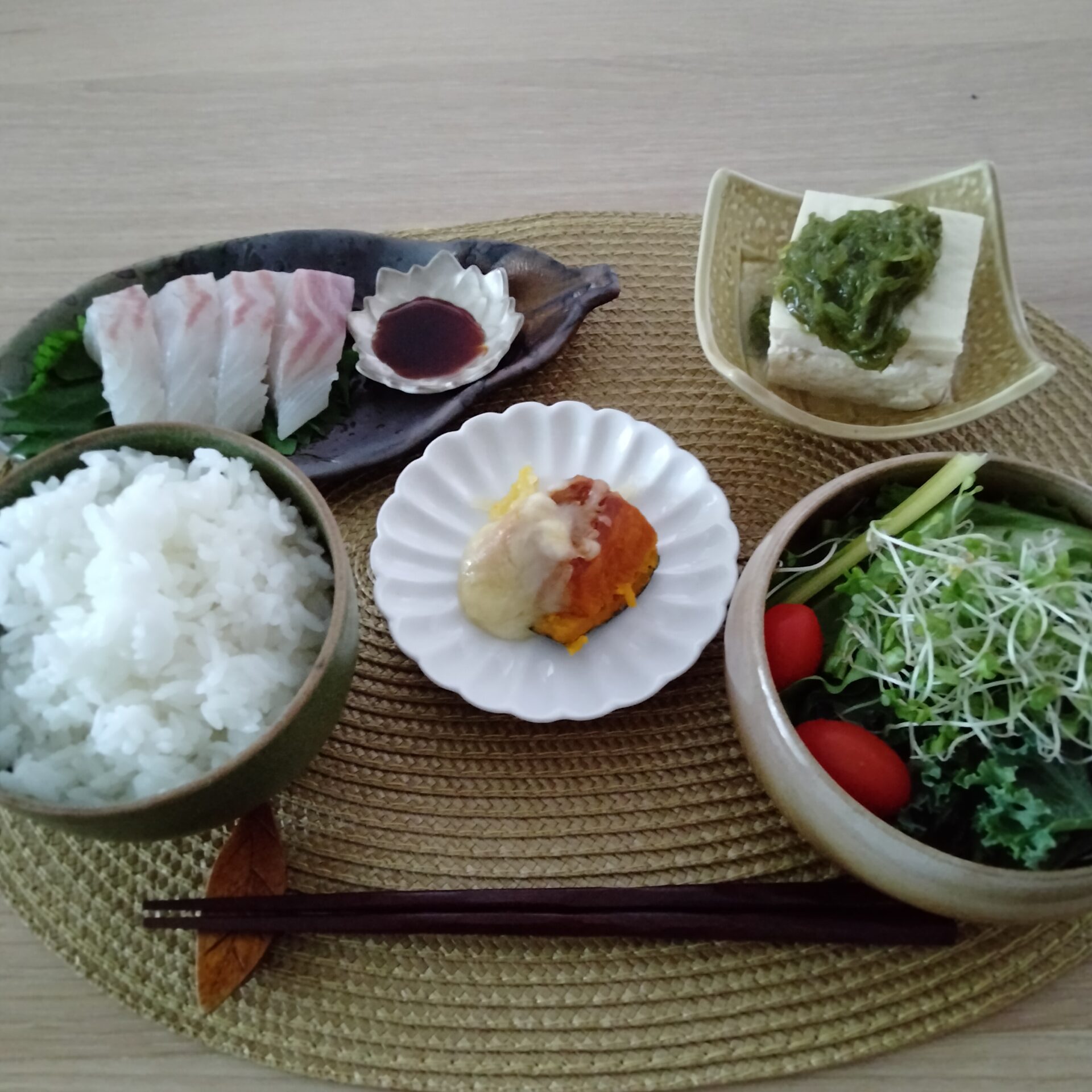 鯛のお刺身で低fodmapランチ 明日葉のfodmap献立表